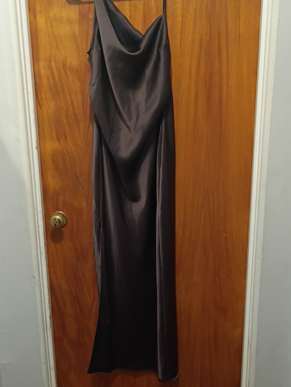 Nanushka Coffee Brown Satin Cowl Maxi Dress
